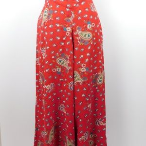 Love Fire Red Paisley Slinky Wide Palazzo Pants S
